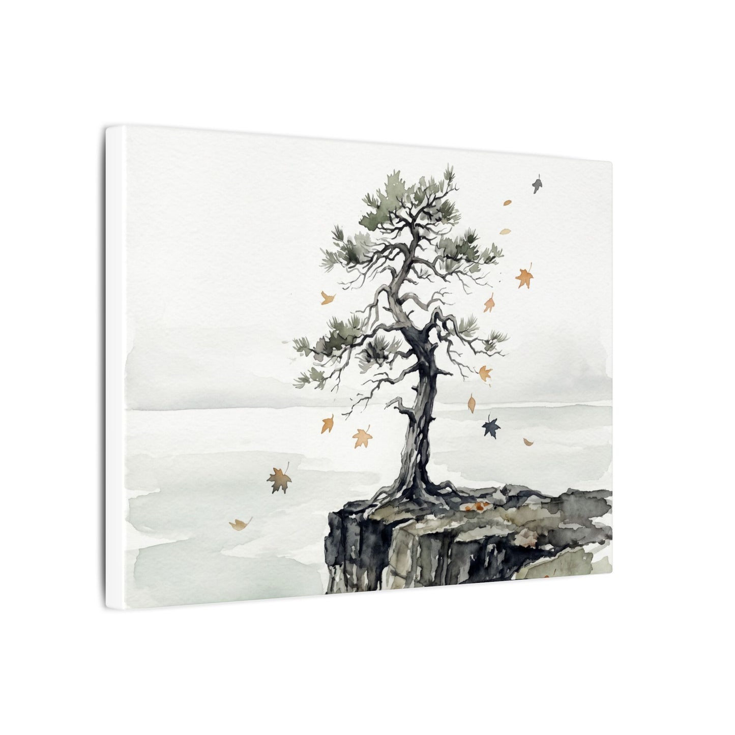Japandi Pine Tree in Overcast | Watercolor Canvas Art
