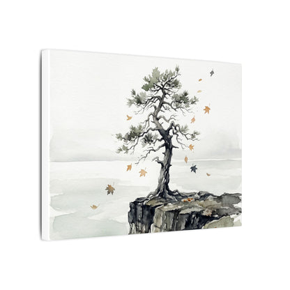 Japandi Pine Tree in Overcast | Watercolor Canvas Art