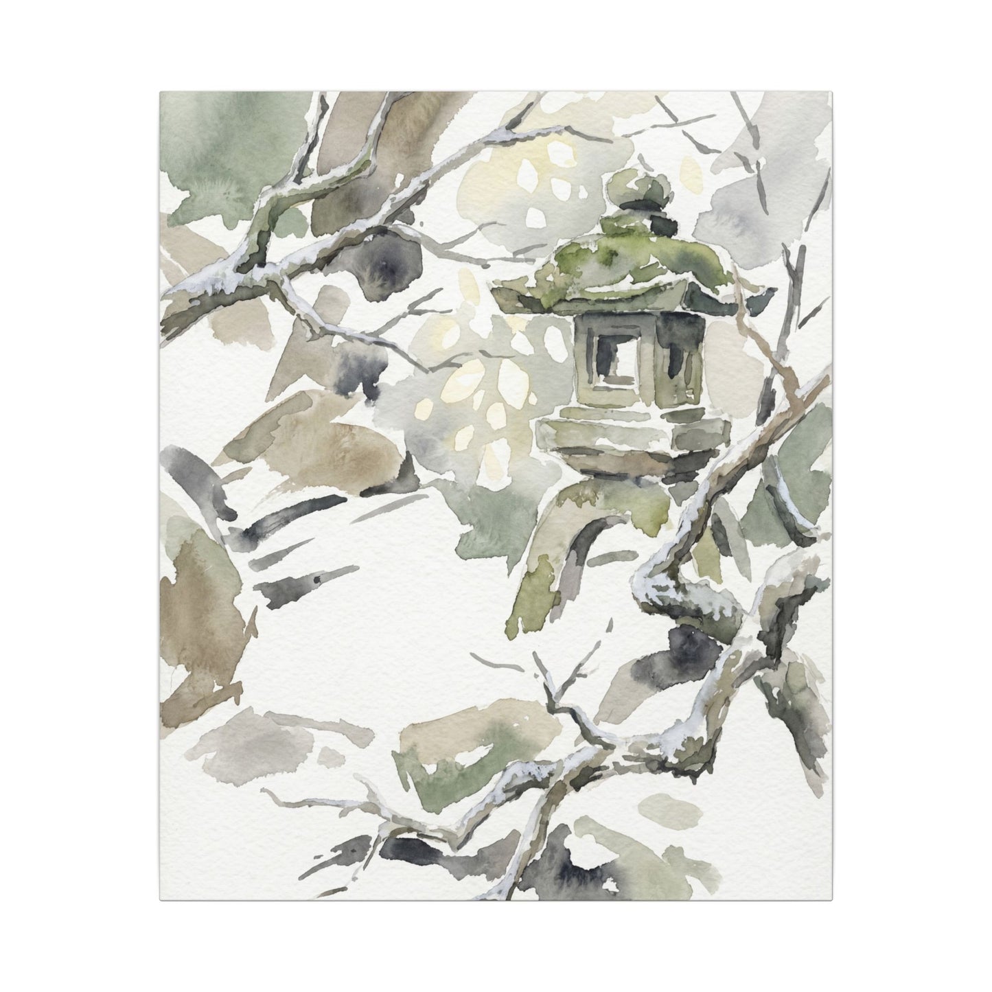 Elegant Stone Lantern Canvas Art - Watercolor Japandi