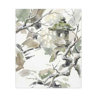 Elegant Stone Lantern Canvas Art - Watercolor Japandi