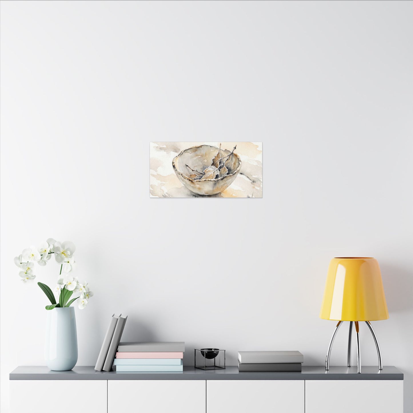 Ceramic Bowl Canvas Art | Winter Japandi Watercolor Art