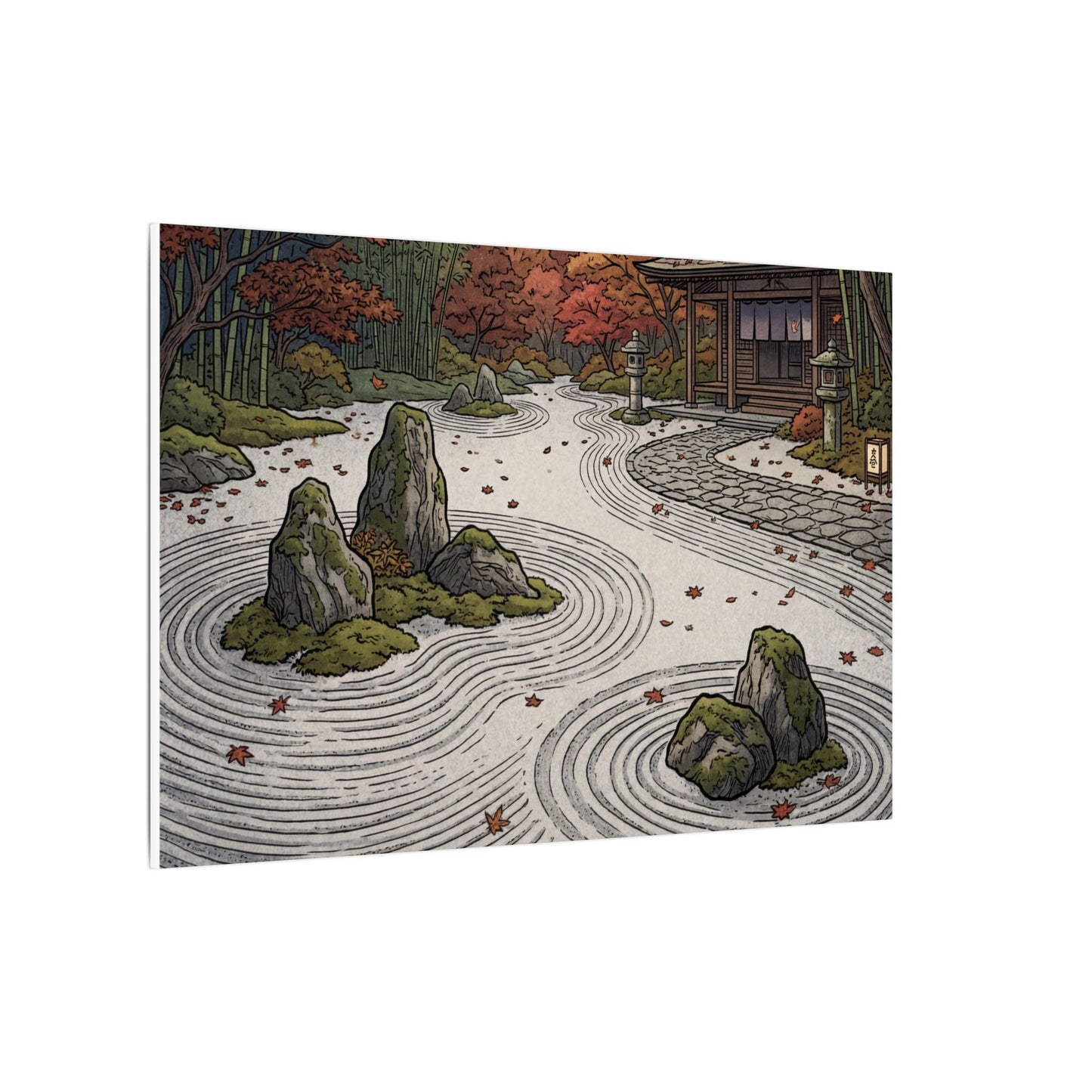 Autumn Rock Garden Ukiyo E Inspired Canvas Art | Peaceful Decor