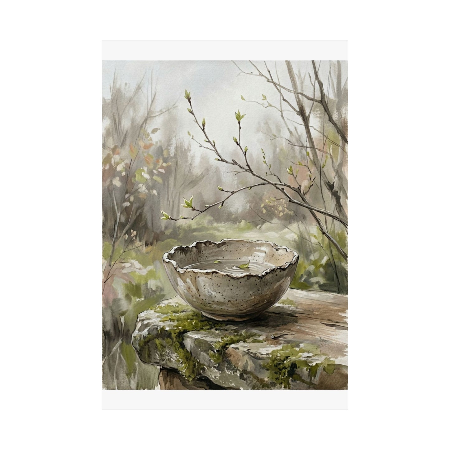 Japandi Ceramic Bowl in Overcast | Minimal Line Wall Art Print
