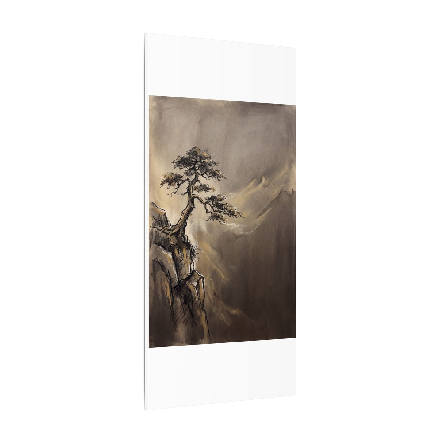 Pine Tree Charcoal Ink Canvas Art | Luxurious Dark Japandi Art