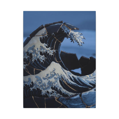 Ocean Wave Canvas Art | Winter Kintsugi Gold Repair Art