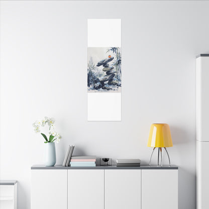 Zen River Stones in Moonlight | Sumi E Canvas Art
