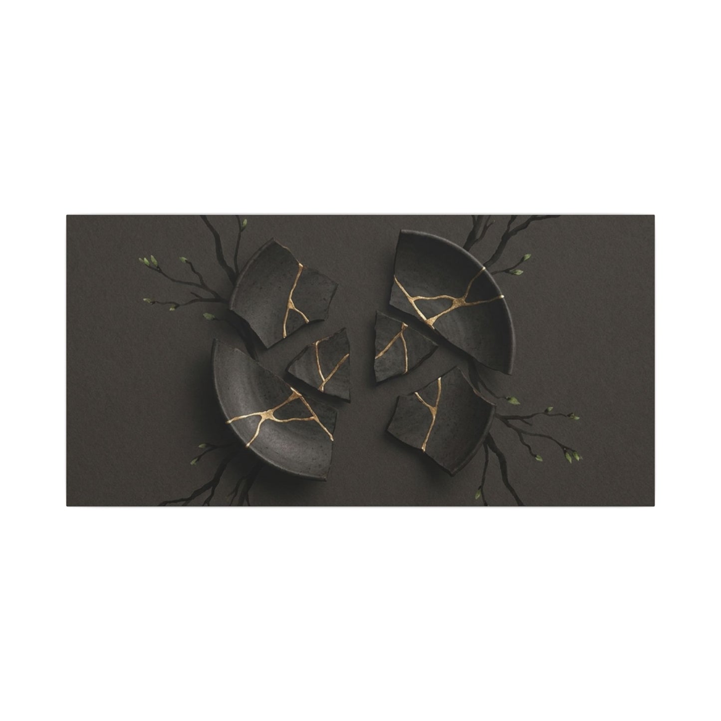 Sophisticated Broken Pottery Canvas Art - Charcoal Ink Dark Japandi