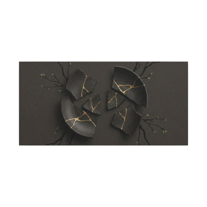 Sophisticated Broken Pottery Canvas Art - Charcoal Ink Dark Japandi