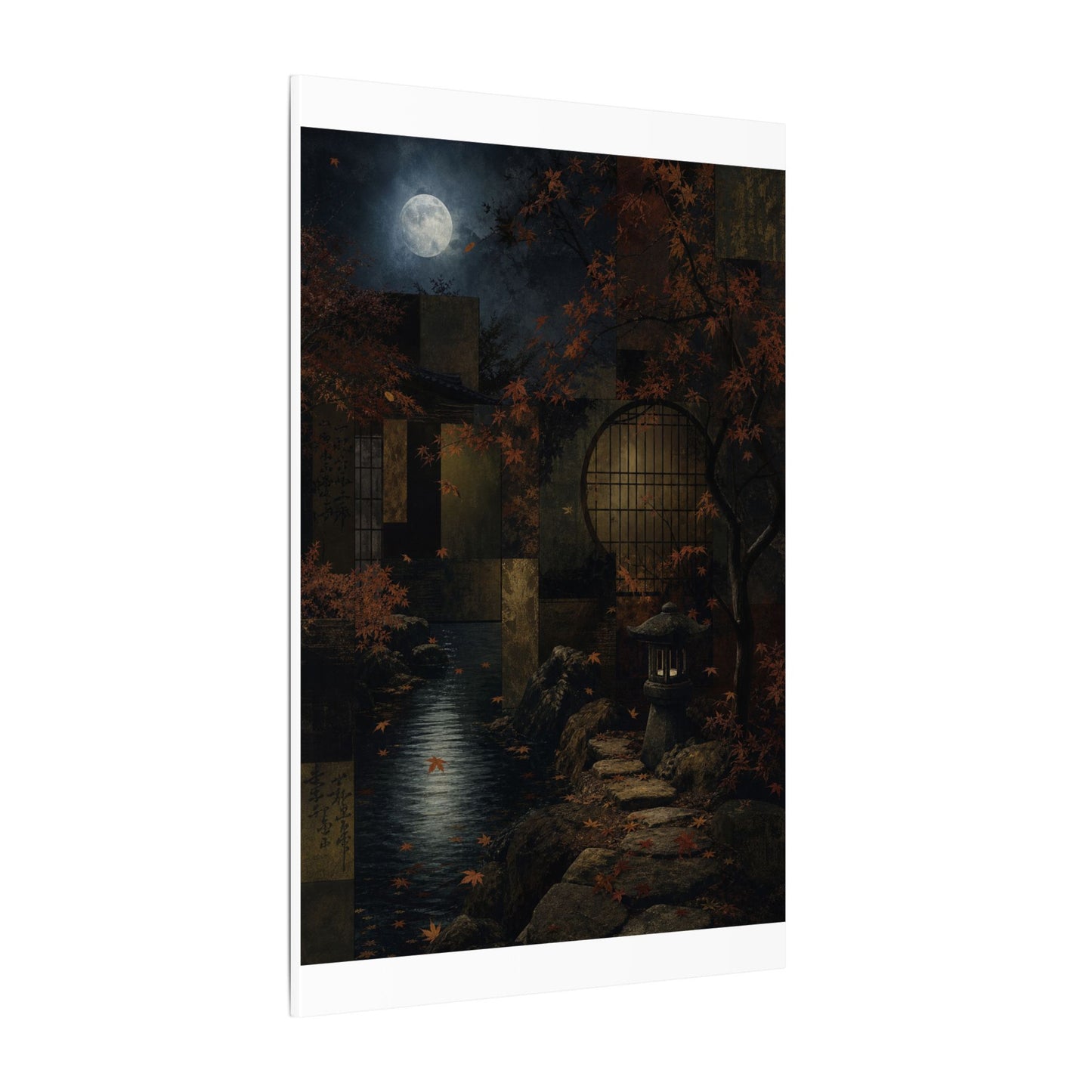 Moonlight Moonlit Garden Canvas Art - Dark Japandi Shibui