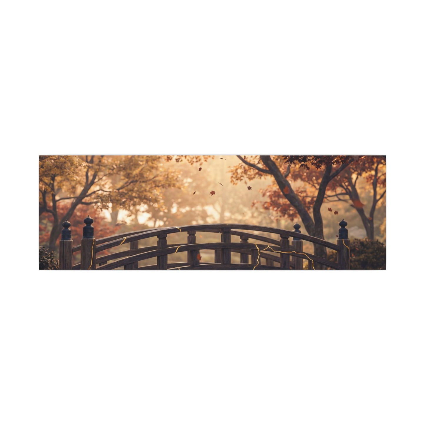 Autumn Wooden Bridge Gold Vein Canvas Art | Resilient Decor