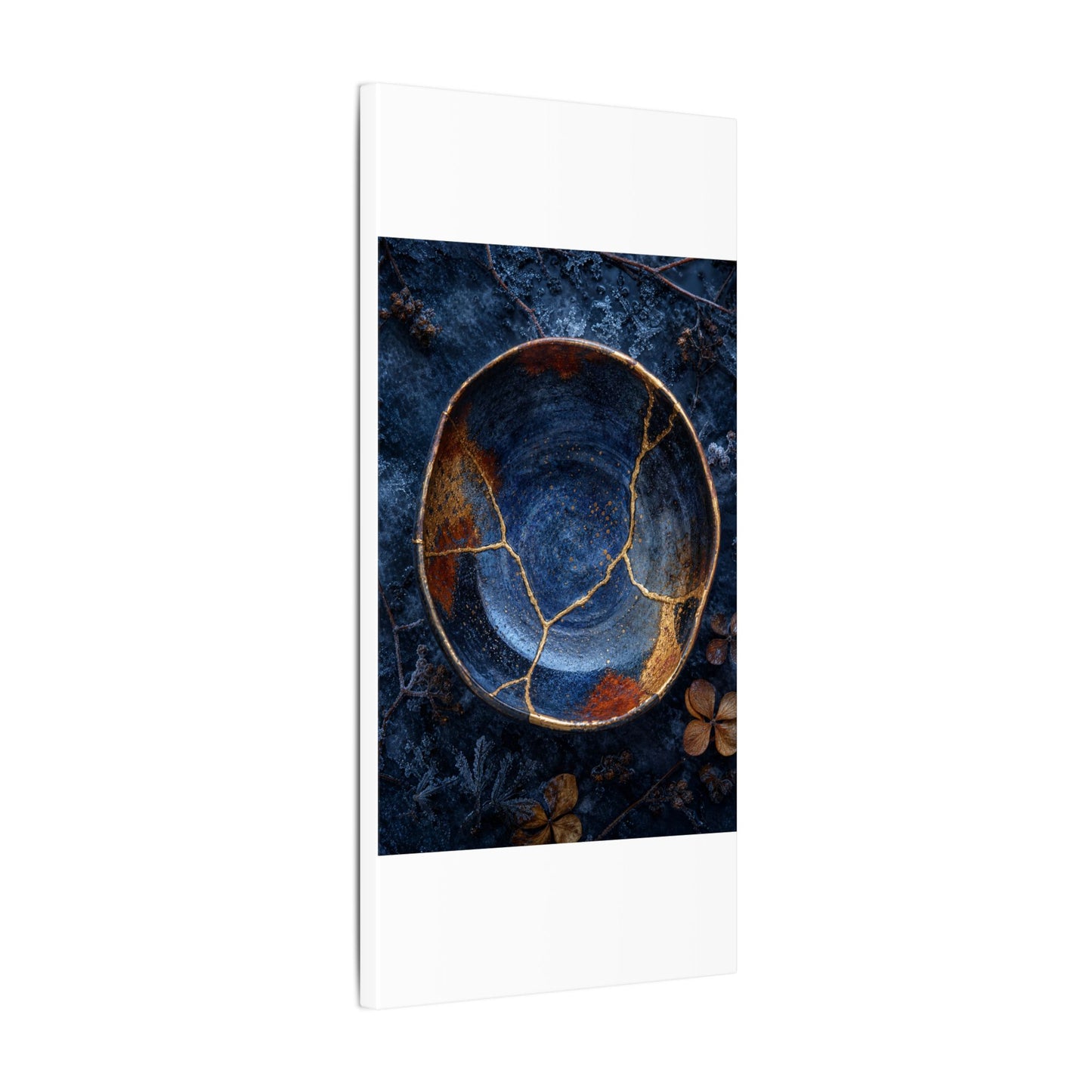 Kintsugi Ceramic Bowl in Moonlight | Crackle Gold Canvas Art