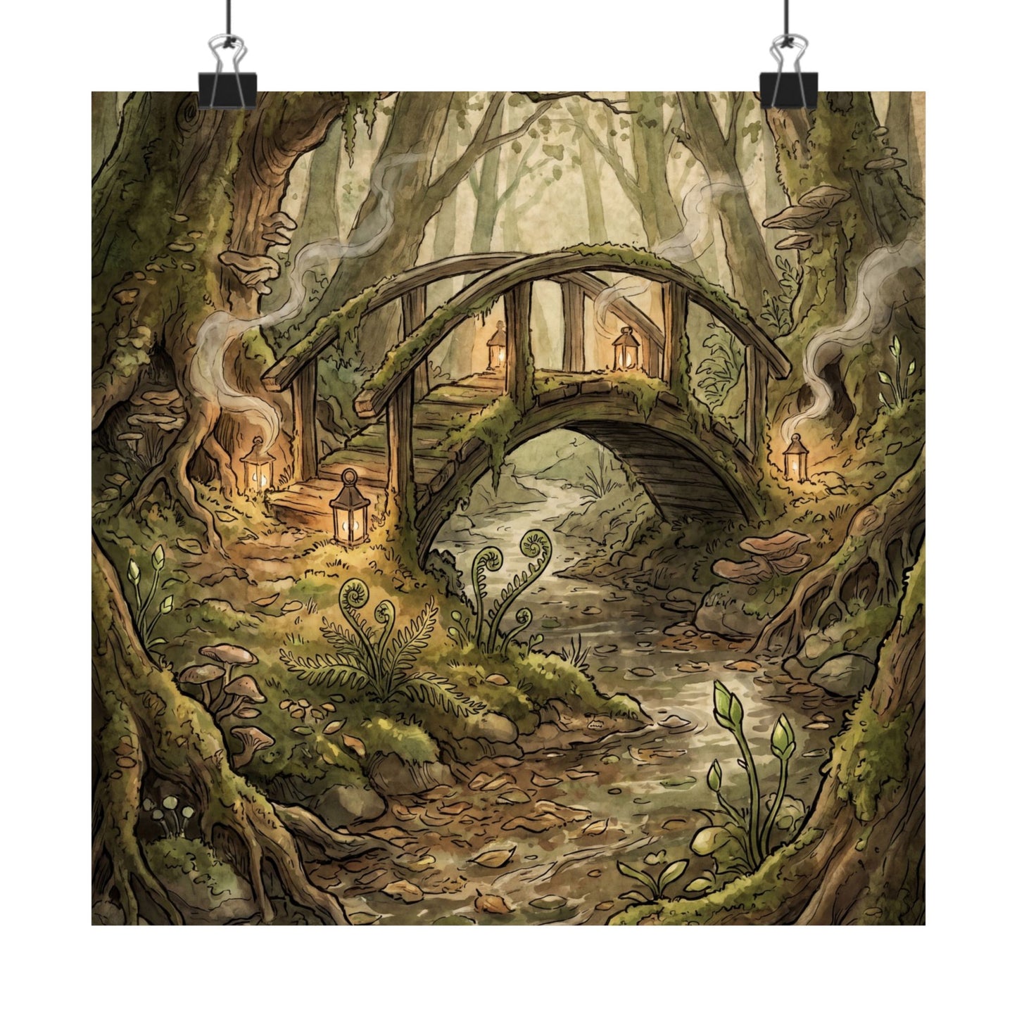 Spring Wooden Bridge Forest Whimsy Wall Art Print | Rustic Decor
