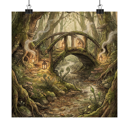 Spring Wooden Bridge Forest Whimsy Wall Art Print | Rustic Decor