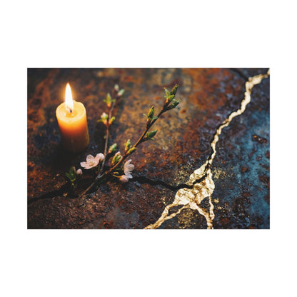 Kintsugi Rust Patina in Candlelight | Gold Repair Canvas Art