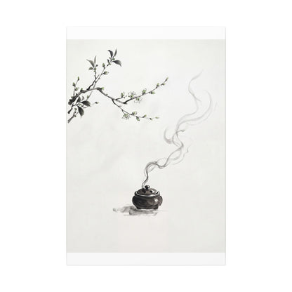 Calm Incense Smoke Canvas Art - Sumi E Zen