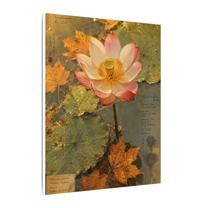 Autumn Lotus Flower Herbarium Canvas Art | Rustic Decor