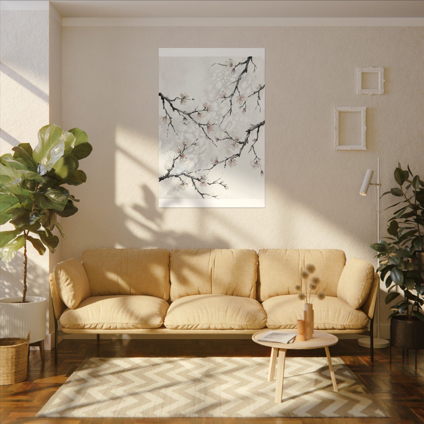 Cherry Blossom Canvas Art | Winter Japandi Watercolor Art