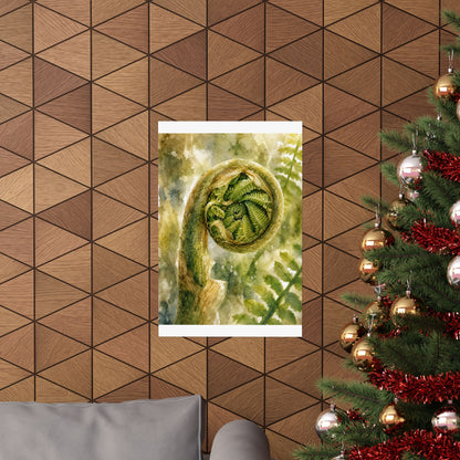 Elegant Fern Unfurling Wall Art Print - Watercolor Japandi