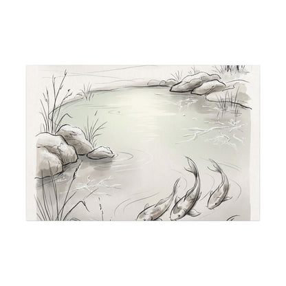 Koi Pond Minimal Line Canvas Art | Cozy Japandi Art