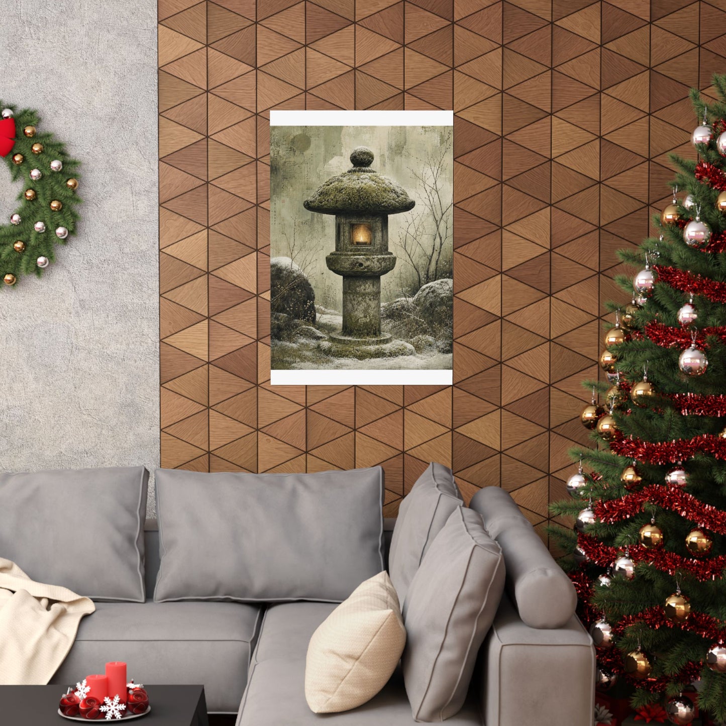Cozy Stone Lantern Wall Art Print - Texture Japandi
