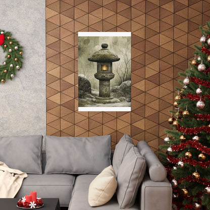 Cozy Stone Lantern Wall Art Print - Texture Japandi