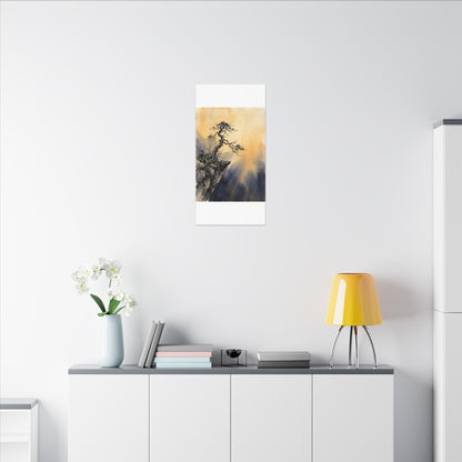 Zen Pine Tree in Golden Hour | Sumi E Canvas Art