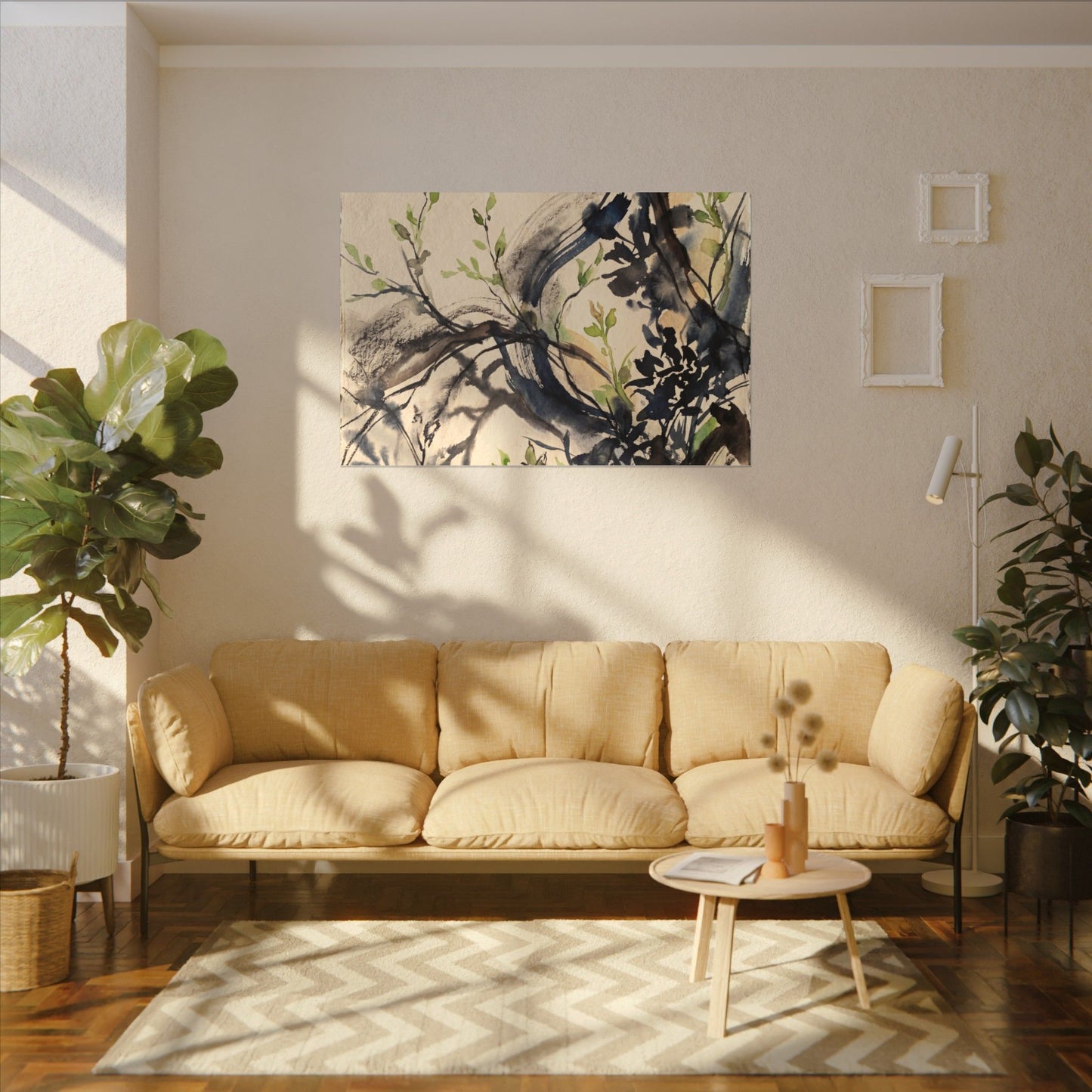 Ma Shadow Play Canvas Art - Dark Japandi Charcoal Ink
