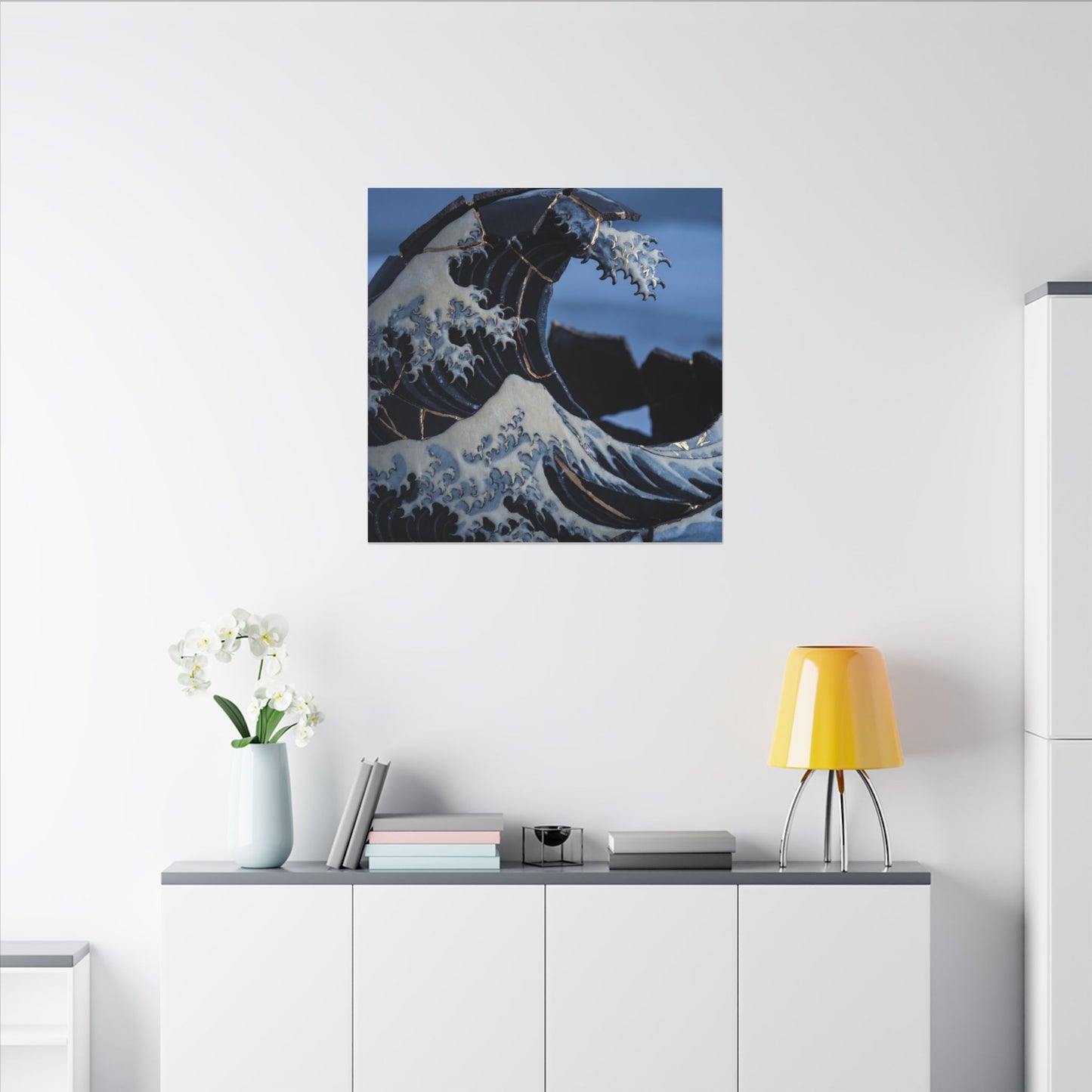 Ocean Wave Canvas Art | Winter Kintsugi Gold Repair Art