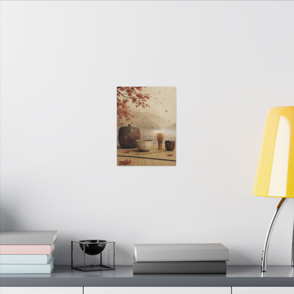 Tea Ceremony Canvas Art | Autumn Kintsugi Gold Vein Art