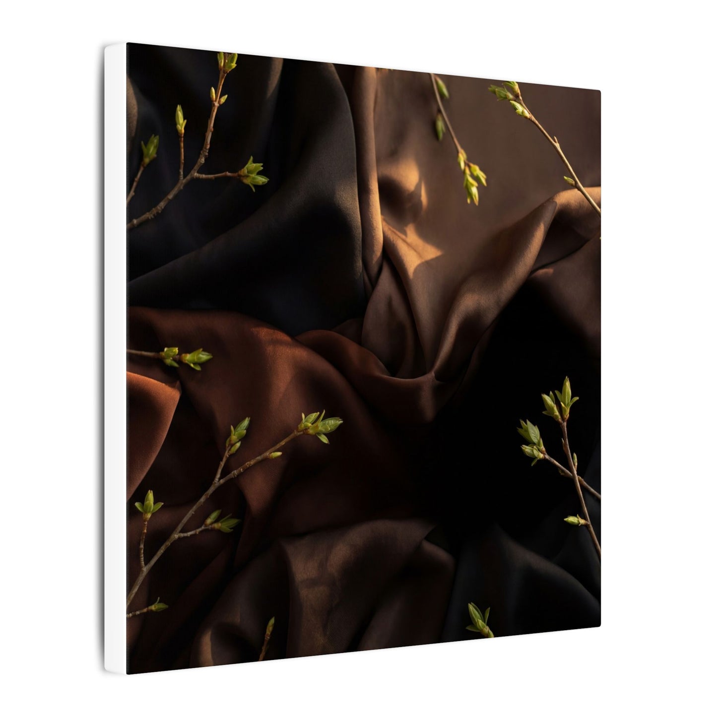 Dark Japandi Silk Drape in Golden Hour | Moody Minimal Canvas Art