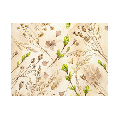Spring Dried Flowers Watercolor Canvas Art | Earthy Decor