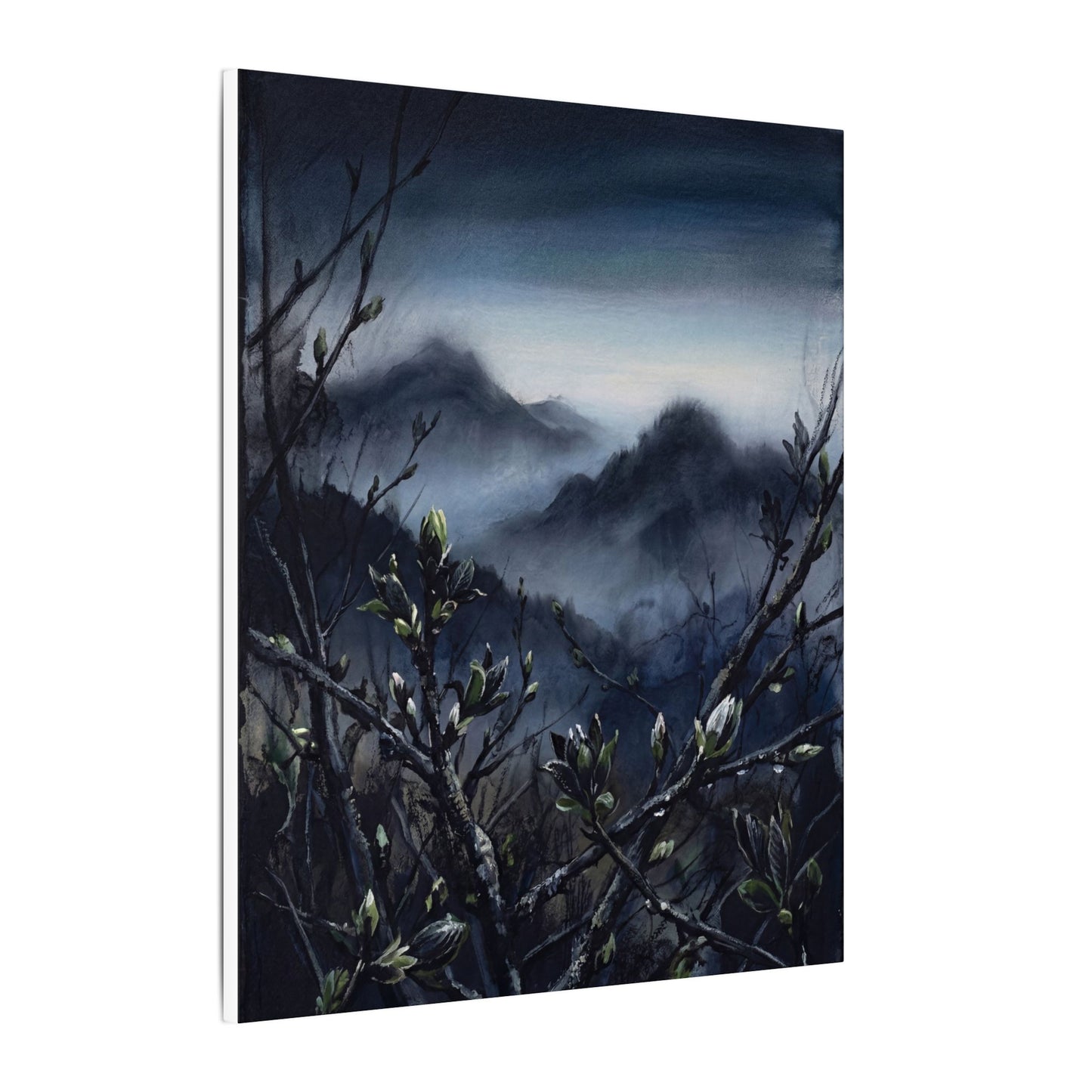 Mountain Mist Spring Canvas Art | Dark Japandi Atmospheric Design