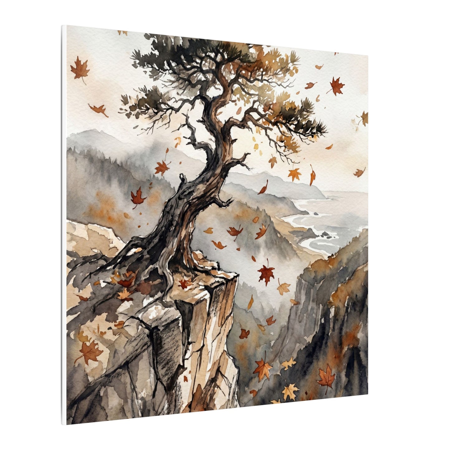 Autumn Pine Tree Watercolor Canvas Art | Warm Decor