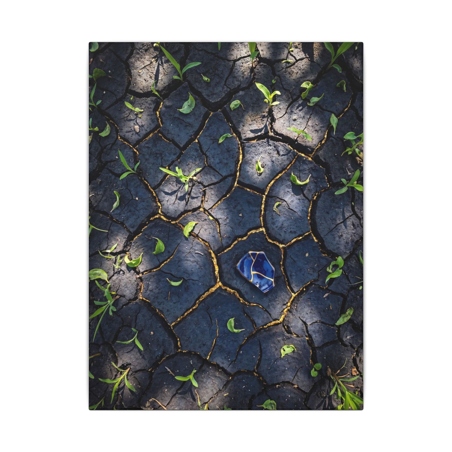 Cracked Earth Canvas Art | Spring Dark Japandi Moody Minimal Art
