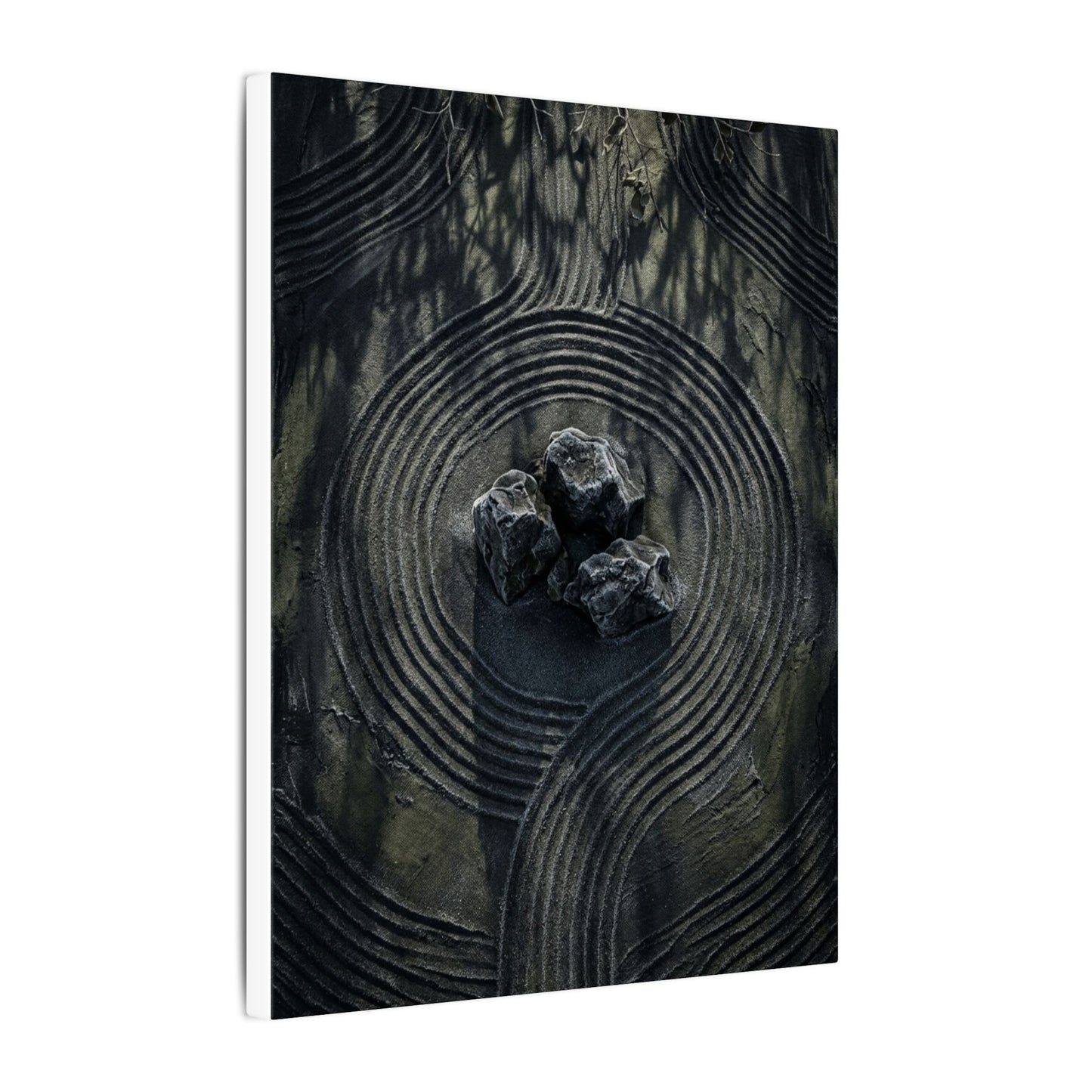Moody Rock Garden Canvas Art - Dark Texture Dark Japandi