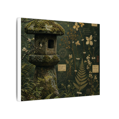 Spring Stone Lantern Herbarium Canvas Art | Nostalgic Decor