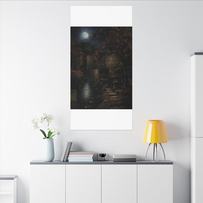 Moonlight Moonlit Garden Canvas Art - Dark Japandi Shibui