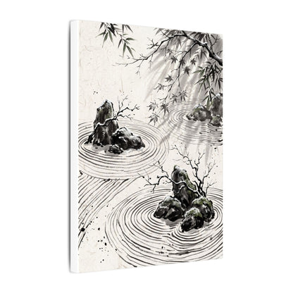 Rock Garden Canvas Art | Winter Zen Sumi E Art