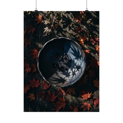Kanso Ceramic Bowl Wall Art Print - Dark Japandi Shadow Zen