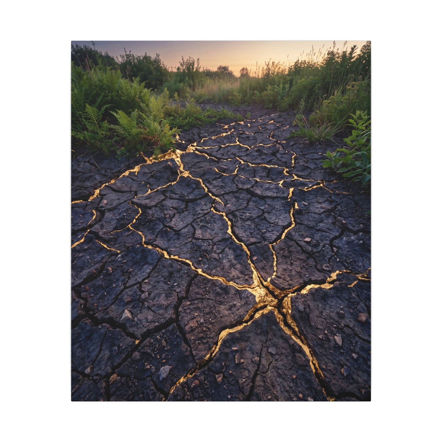 Cracked Earth Canvas Art | Summer Kintsugi Crackle Gold Art