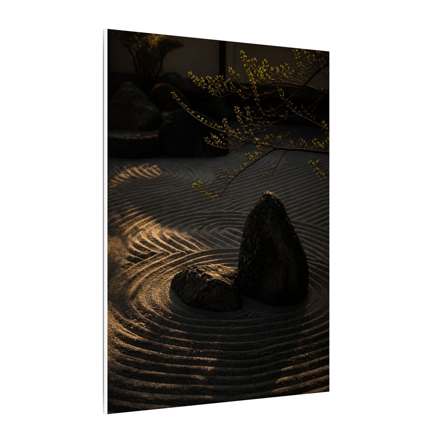 Ma Rock Garden Canvas Art - Dark Japandi Shadow Zen