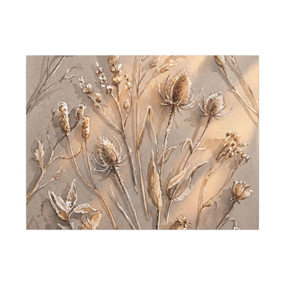 Japandi Dried Flowers in Golden Hour | Watercolor Canvas Art