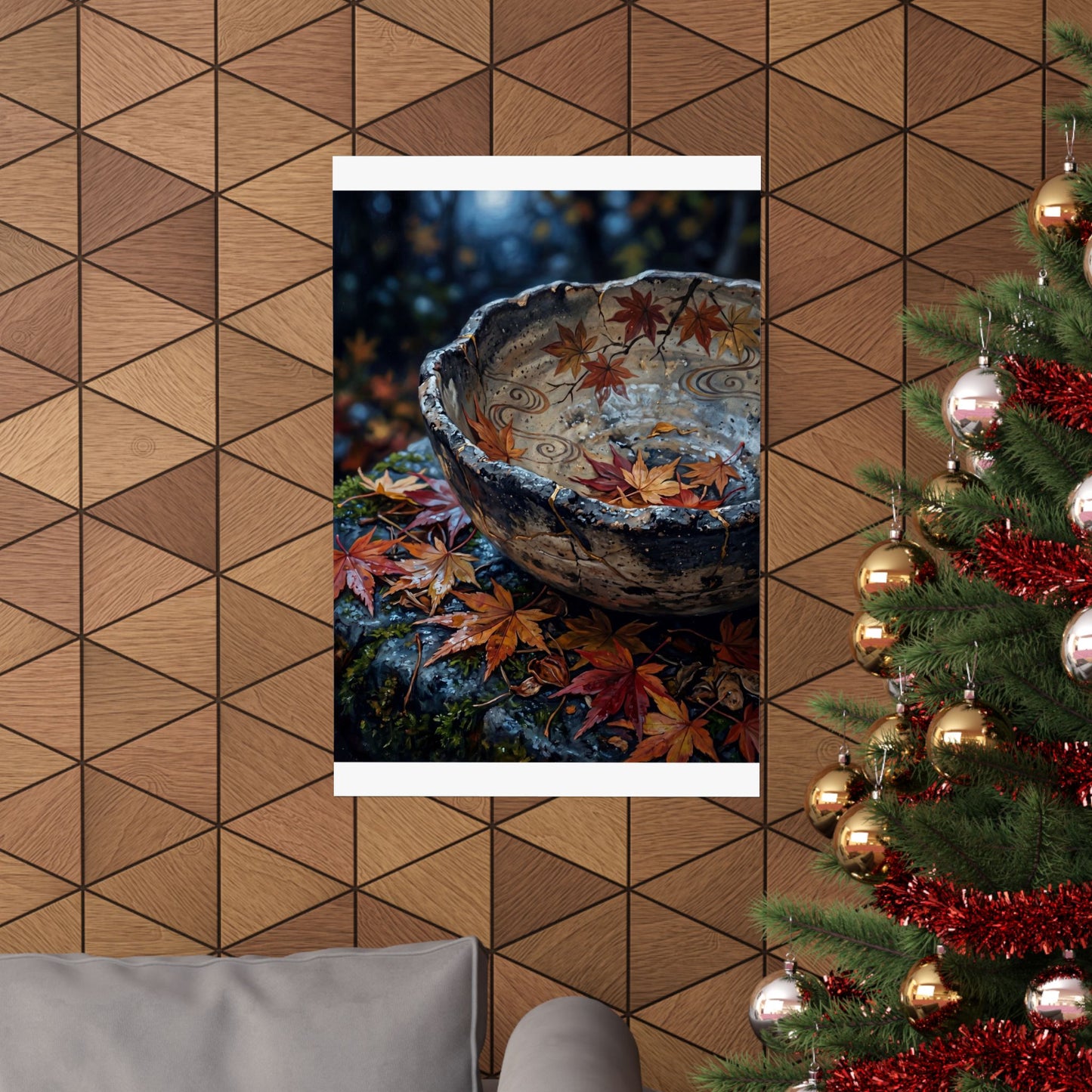 Autumn Ceramic Bowl Japanese Pattern Wall Art Print | Earthy Decor