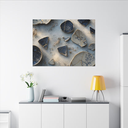 Broken Pottery Canvas Art | Winter Kintsugi Gold Vein Art
