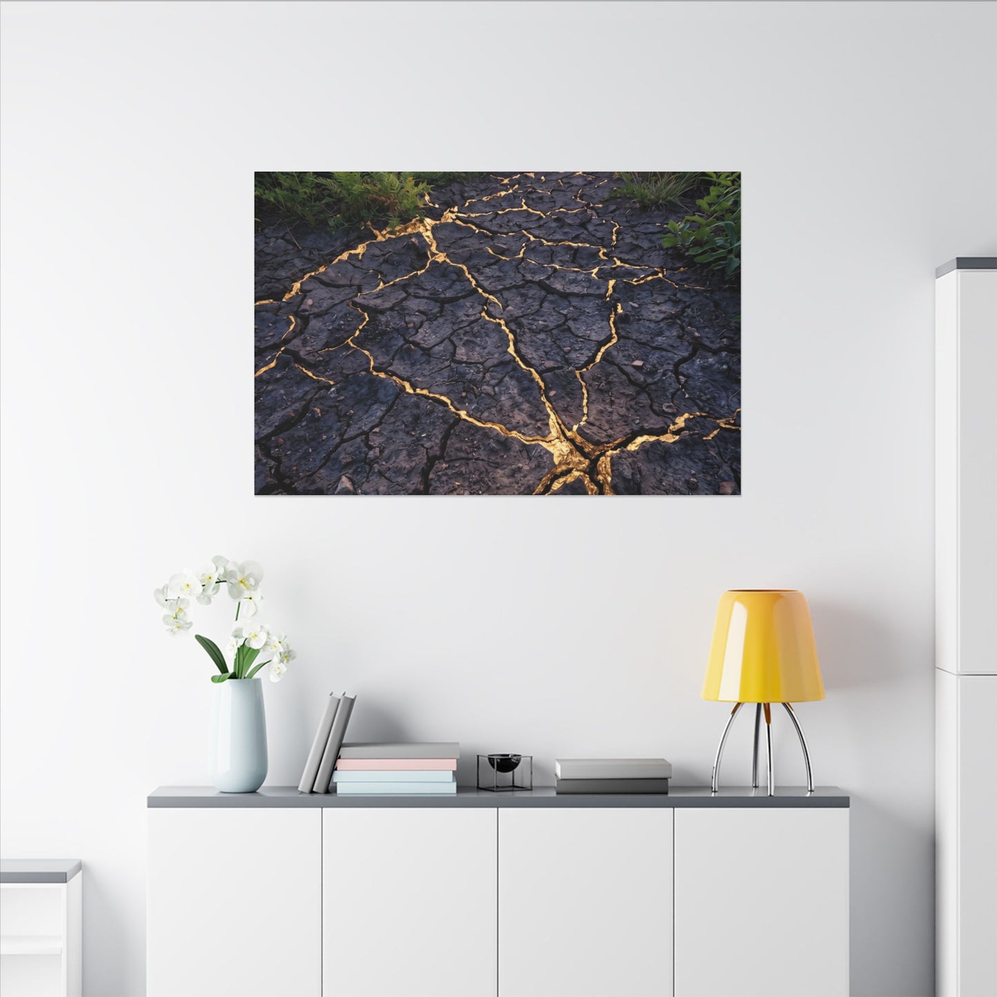 Cracked Earth Canvas Art | Summer Kintsugi Crackle Gold Art