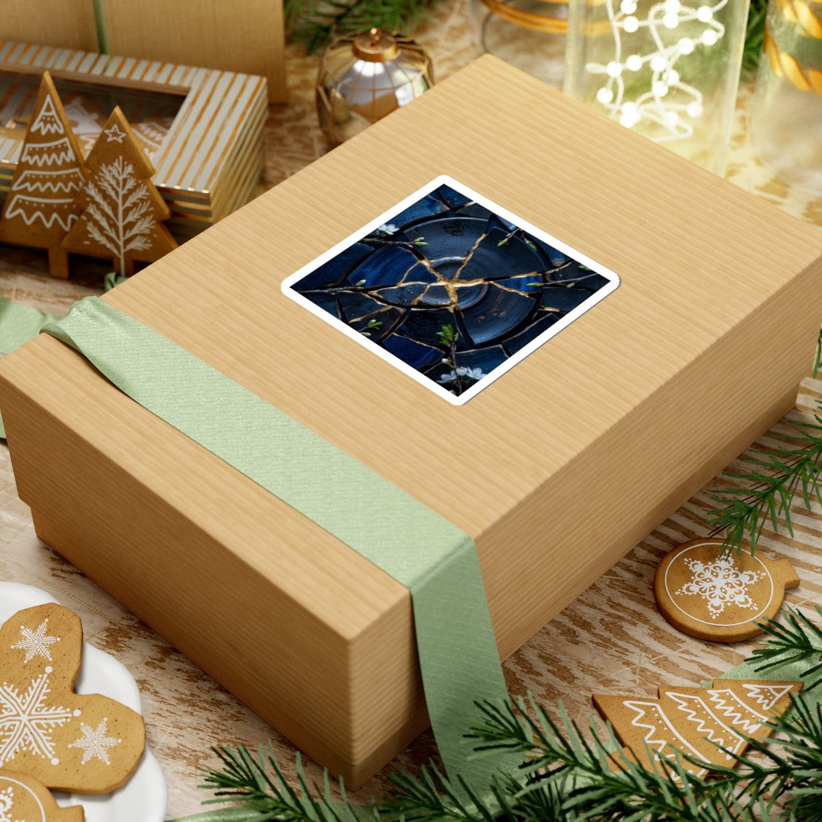 Kintsugi Broken Pottery in Moonlight | Gold Vein Sticker Art Print
