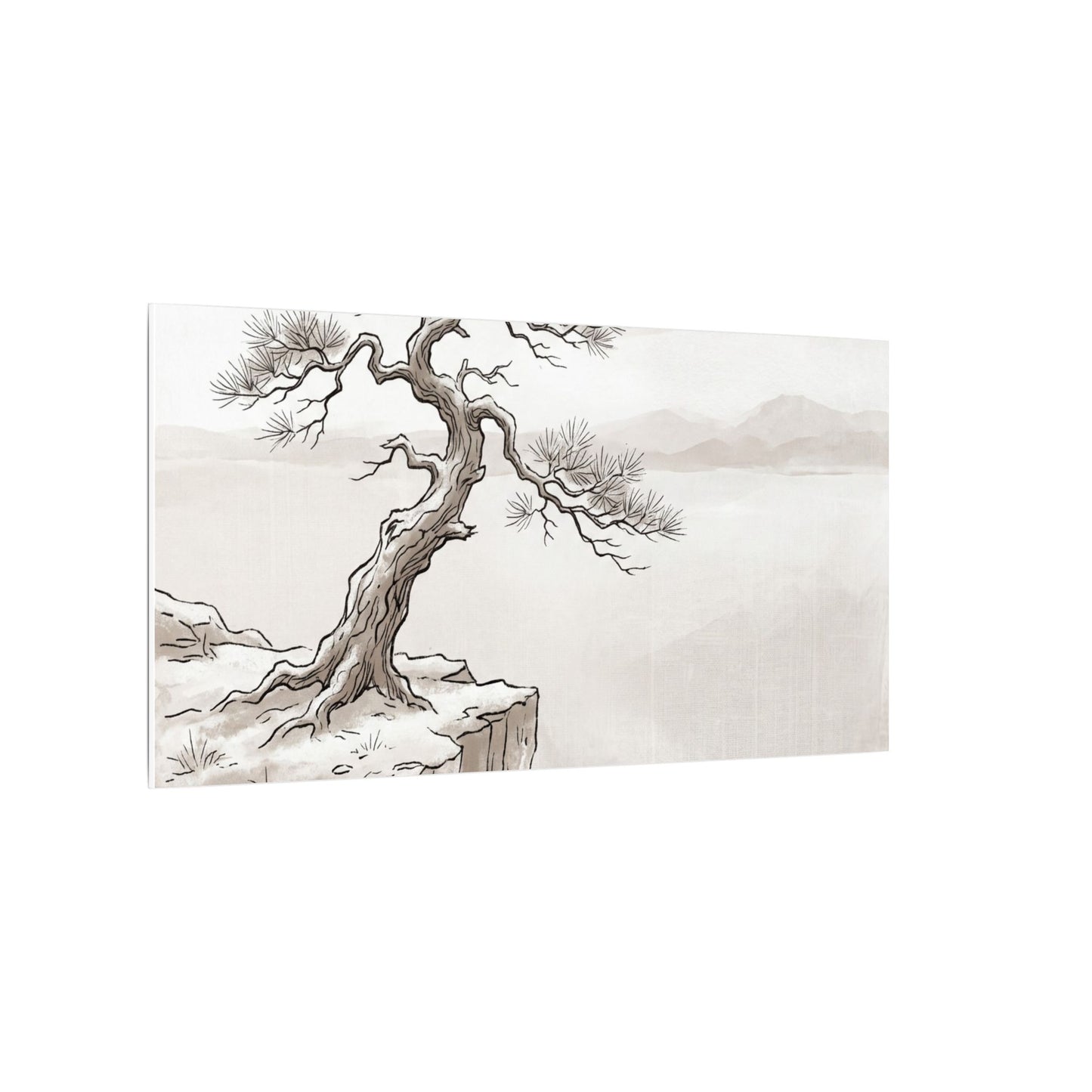 Neutral Pine Tree Canvas Art - Minimal Line Japandi