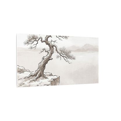 Neutral Pine Tree Canvas Art - Minimal Line Japandi