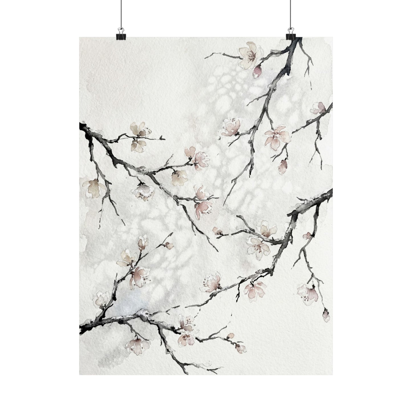 Winter Cherry Blossom Watercolor Wall Art Print | Elegant Decor Art Print