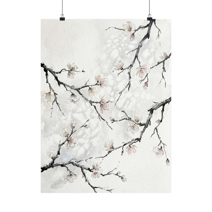 Winter Cherry Blossom Watercolor Wall Art Print | Elegant Decor Art Print